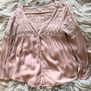 AEO pink lace blouse